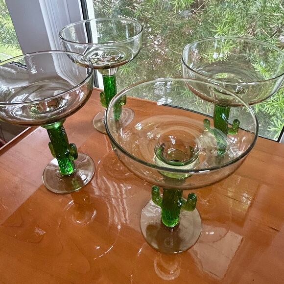 Set of 4 Vintage Green Cactus Stem Margarita Glasses – 7” - Picture 5 of 15